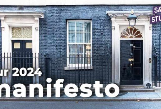 10 downing street with "our 2024 manifesto" and the Save the Student logo overlaid