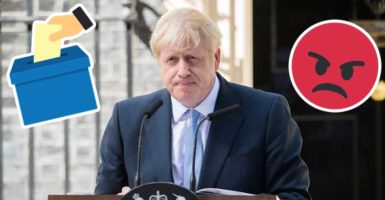 Boris Johnson with ballot box and angry emojis