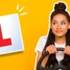 learner driver plate and woman with steering wheel