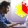 man on laptop with save the student logo