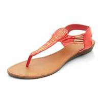 Coral Embellished T-Bar Strap Sandals