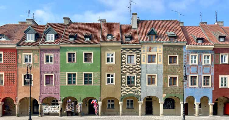 Colourful buildings in Poznan Old Town, Poland