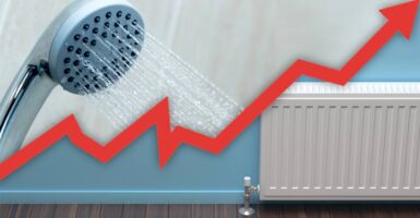 rising energy graph with a shower and radiator