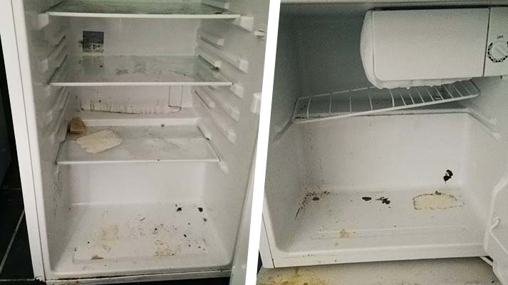 dirty and broken fridge freezer