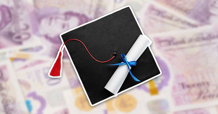 Graduate cap and degree with money