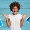 surprised woman with dominos box app and garlic dip